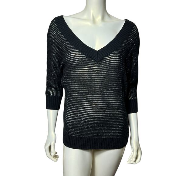 Express Black silver Metallic Stripe Dolman Sleeve Sweater Top Size L Party - Picture 1 of 8